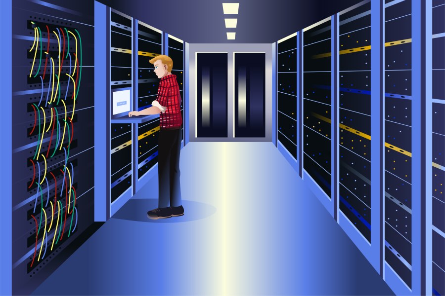 Illustration of an employee at a managed IT service provider in Saskatoon working in a data center.